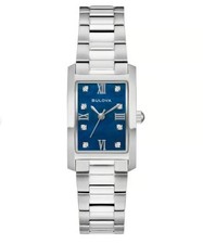 RARE Bulova Classic 96P262 Diamond Blue Dial Stainless Steel Women's Watch picture