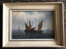 Henriette Herminie Gudin French original painting Fishing Boats oil on wood 1879 picture