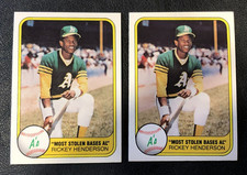 (2)x Rickey Henderson 1981 Fleer 2nd YEAR Baseball Trading Cards #351 picture