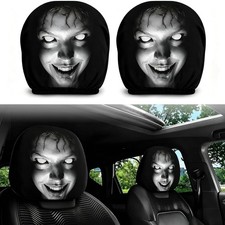 2PCS Ghost Face Headrest Covers, Scary Face Printing Auto Seat Universal Elast.. picture