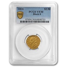 1836 $2.50 Gold Classic Head Block 8 VF-30 PCGS picture