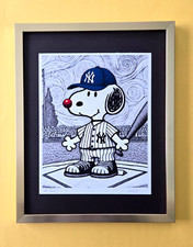 AIDAN FLUX | Hand Signed Authentic Print Framed Snoopy NY Yankee Baseball  | COA picture