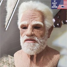 Realistic Halloween Latex Human Wrinkle Face Mask Old Man Full Head Headwear US picture