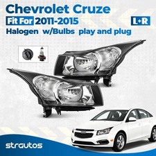Halogen Headlight For 2011-2015 Chevy Cruze Headlamp with Bulb Black Left +Right picture