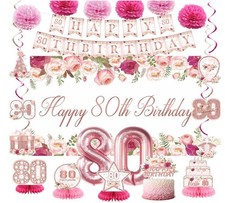 Flower 80th Birthday Decorations for Women, Rose Gold 80th Birthday Backdrop ... picture