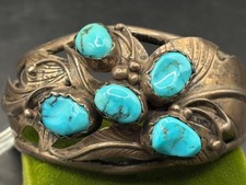 Vintage Navajo Turquoise & Sterling Silver Cuff Bracelet 31.1 Grams picture