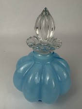 Vintage Fenton Blue Melon Overlay Art Glass  Powder Blue Perfume Bottle picture