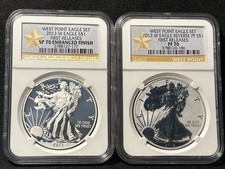 2013 W $1 Silver Eagle West Point 2 Coin Set Enhanced Reverse Proof NGC PF 70 picture