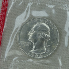 1964-D Washington Quarter US Mint Original Cello 90% Silver BU Uncirculated Coin picture