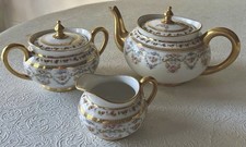 Antique J.P. France POY63 Limoges 3-Piece Tea Set, Teapot, Sugar Bowl & Creamer picture