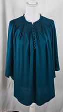 New Investments Womens  Partial Button Blouse Dark Teal  Polyester XL picture