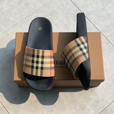 Burberry Men’s Nova Check Slide Sandals Beige/Black/Red Rubber Slip-On 11 us picture