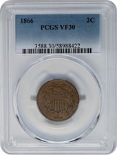 1866 Two Cent 2c VF30 PCGS 951824-7 picture