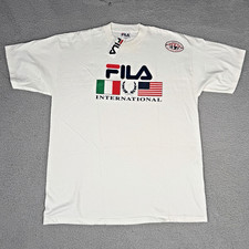 Vintage 90s FILA International Logo T-Shirt L Made in USA White NWT Deadstock picture