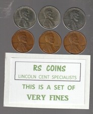 1943 / 1943D / 1943S / 1944 / 1944D / 1944S ~ 6 coin  VERY FINE LINCOLN CENT SET picture