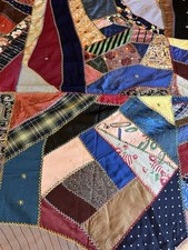 Vintage Handmade Quilt Embroidered Crazy Quilt Silk Tapestry picture