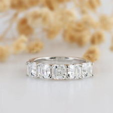 6.00TCW Asscher Moissanite Five Stones Engagement Ring In 14K White Gold Plated picture