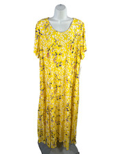Woman Within Women's Yellow Floral V-Neck Short Sleeve Maxi Dress - 18/20 Petite picture