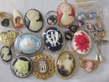 20 Wear Cameo Jewelry Lot VTG & Modern Brooches Necklaces Earrings Rings Locket picture