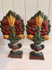 Late 20th Century Folk Art Papier-Mâché Floral Mantel Garnitures - A Pair picture