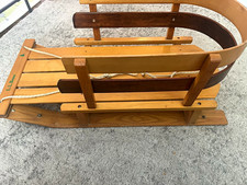 VINTAGE L.L.Bean Wooden Sled Brown w/ Rope Tow, 38in x 14in, Includes Tow Rope picture