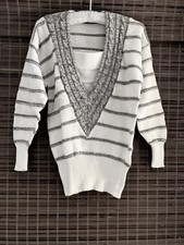 Vintage ESCADA Margaretha Ley Sweater, White & Metallic Gray, Sz. EU 34/SMALL picture