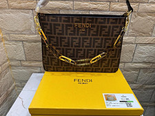 Brand new Fendi FF Brown Shoulder Bag Zip Top Gold Hardware Chain Strap picture