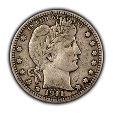 1911-D 25c Silver Barber Quarter - Key Date - VF - SKU-T4774 picture