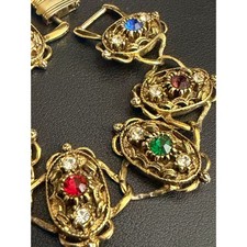 Vintage Victorian Revival Rhinestone Bracelet Link Bracelet USA Gold Tone picture