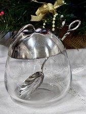 Vintage Gorham Sterling Silver & Glass Apple Jam Pot with Matching Shell Spoon. picture