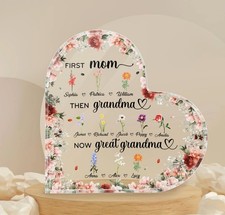 Personalized Great Grandma Birth Flower Acrylic Plaque Mom Grandma Gift Heart picture