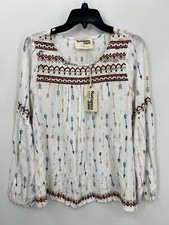 Savanna Jane Top Womens Small White Arrow Print Embroidered Boho Southwestern picture