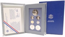 1986 US Mint Prestige 7 Coin Set Liberty Silver Dollar w/ Box & COA (11112499) picture