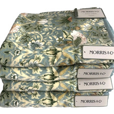 4 Pc William Morris Strawberry Thief Bird Velour Green Multi Bath Towels Set picture