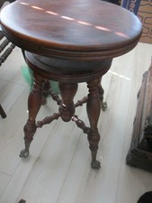Antique Vintage Wooden Piano Stool Adjustable Seat Rare Claw Glass Ball Feet picture