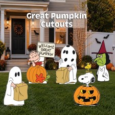 Peanuts halloween cutouts | snoopy, linus, woodstock yard signs | great pumpkin picture