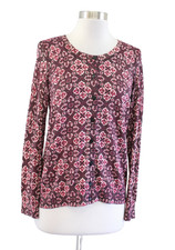 NWT Talbots Geometric Print Metallic Shimmer Cardigan Sweater Burgundy Size S picture