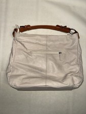 Vintage Italian Leather Shoulder Bag White Cream Brown Handle Made in Italy picture