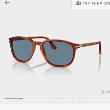 Persol PO3019S Square Sunglasses Brown Frame Light Blue Tinted Lenses 52-18 picture