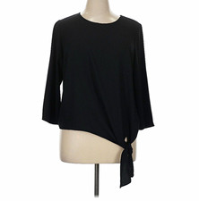 Talbots Women’s Black Keyhole Round Neck  Blouse 3/4 Sleeve XL picture