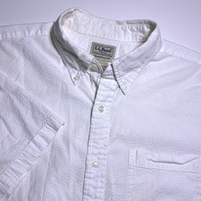LL Bean White Seersucker Traditional Fit Mens L Short Sleeve Button Down Shirt picture