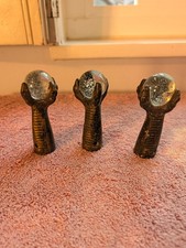 3 Antique Victorian Claw and Glass Ball Feet Finials Cast Iron Metal Set Of 3 picture