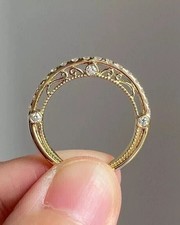 Art Deco Style Round Cut Lab Created Diamond Engagement 14K Yellow Gold FN Ring picture