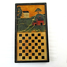 Ridge Hollow Folk Art Game Board Artist signed Hand painted Barb Wagaman checker picture