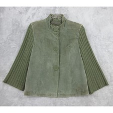 Coldwater Creek Jacket Womens Size M Suede Leather Knit Mixed Media Jacket Green picture