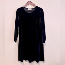 Velvet Beaded Hem Vintage Ronni Nicole II Black Dress 16W 90s Evening Cocktail picture