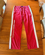 Retro Tommy Jeans Men's Red Ripstop Cotton Pants Logo Stripe Size M picture