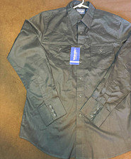 Wrangler Men's Black Solid Classic Fit Snap Button-Up Shirt w/ Pockets Size M picture