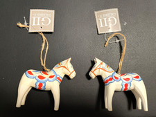 2 White Dala Horse wood ornaments, Nordic, Scandinavian, Swedish style NWT picture