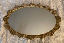 Vtg Matson 24 karat Gold Plated Ornate Vanity/Mirror Gold-tone Roses 21